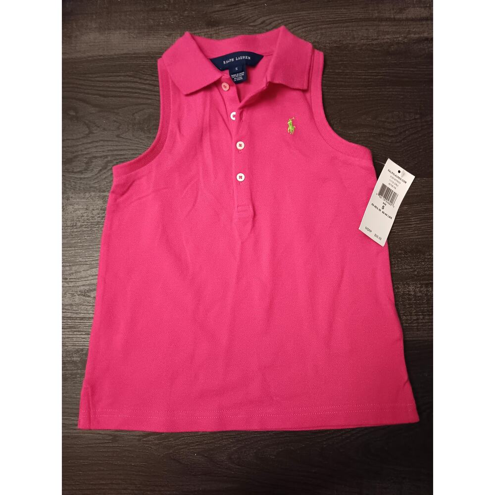 Ralph Lauren Cotton Sleevless Girls Polo Shirt Pink Size 5  New with tags